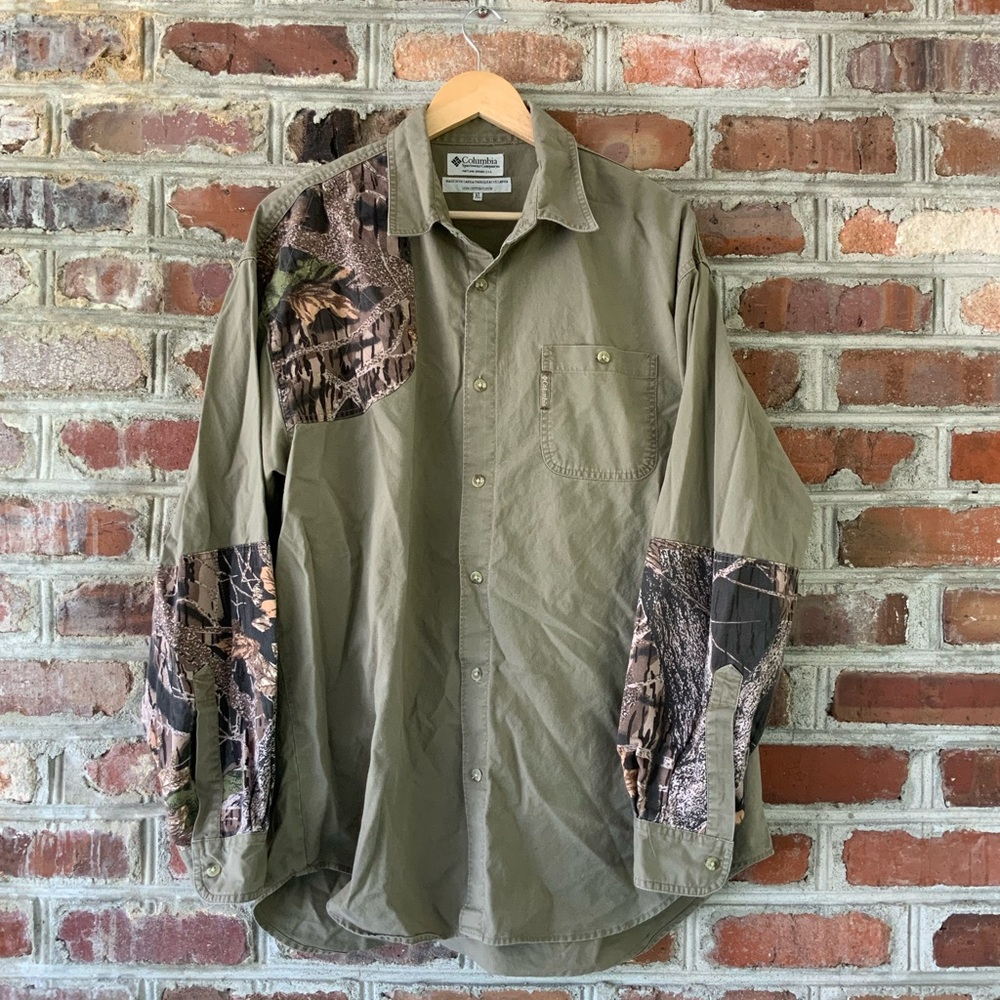 COLUMBIA • Vintage 90s Shooting Shirt Men XL Olive Camo Long Sleeve Hunting - Picture 6 of 9